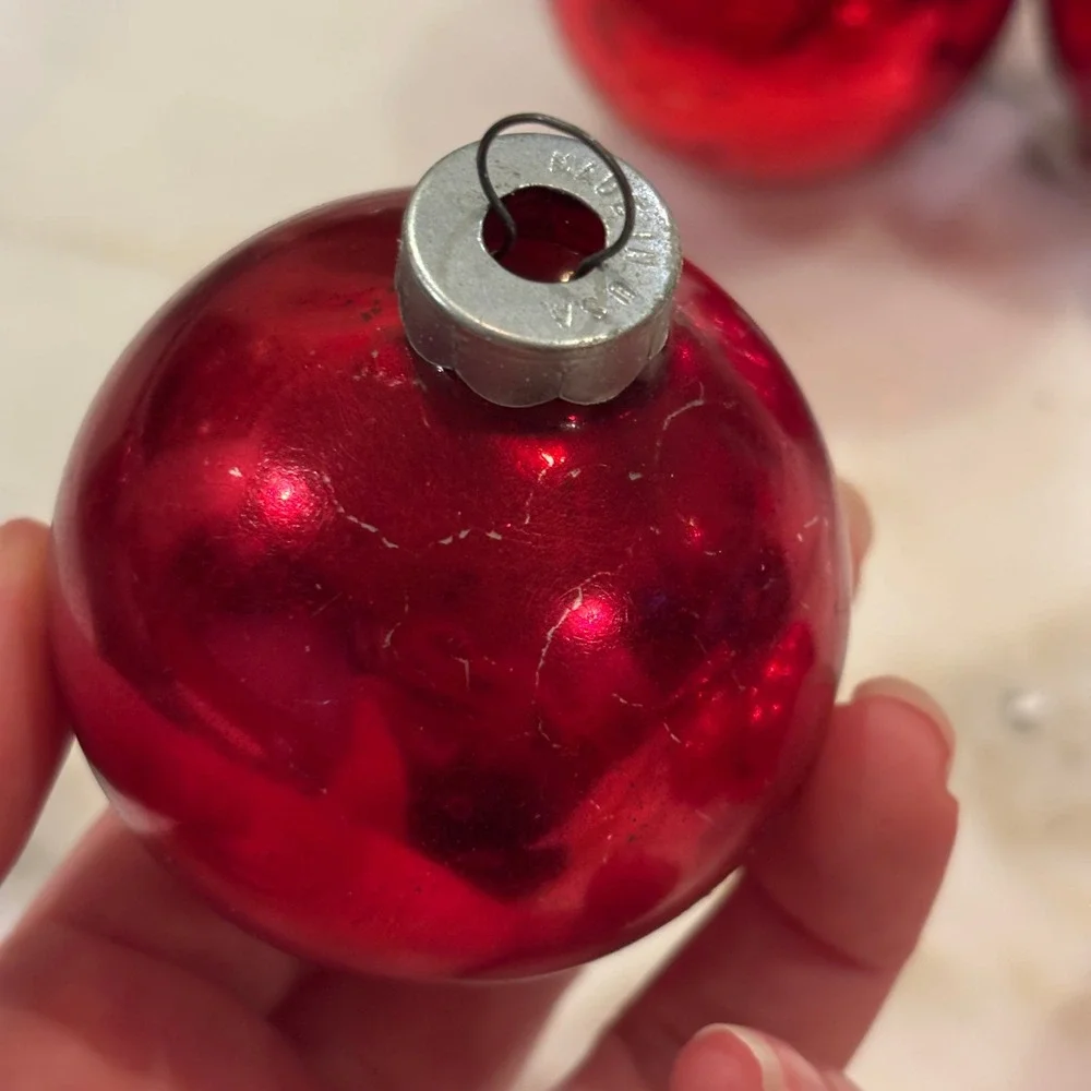 Vintage Christmas Ornaments Red Small Glass Ball Miscellaneous Set of 6